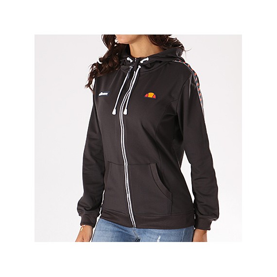Pull Ellesse Femme Noir – Capuche Col Zippé, Taille UK 8, Coton